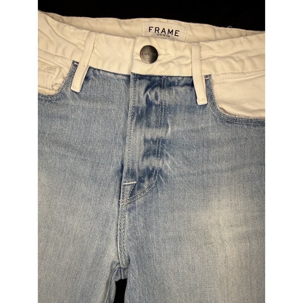 FRAME Le Crop Mini Boot Jeans Womens 24 Blue White Stripe Raw Hem Flare Cropped - Picture 6 of 16